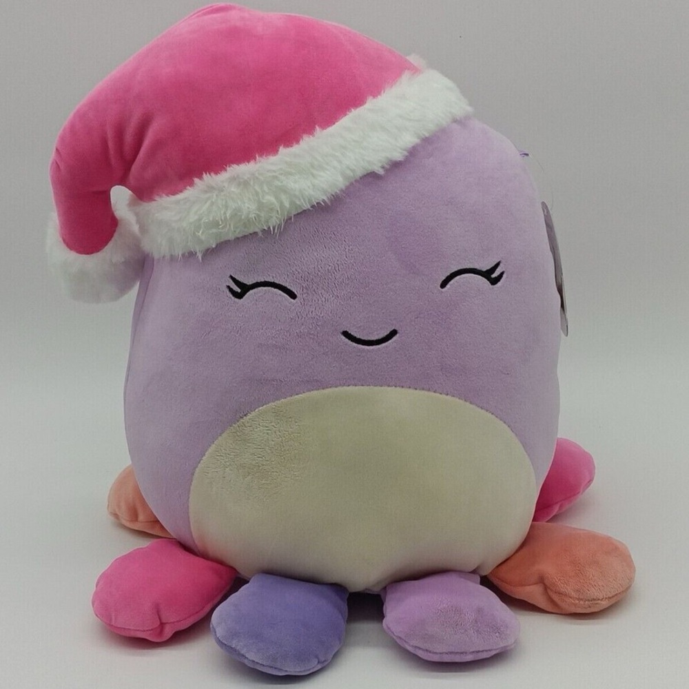 Squishmallows Original Beula the Purple Octopus plush with a Santa hat- 11”